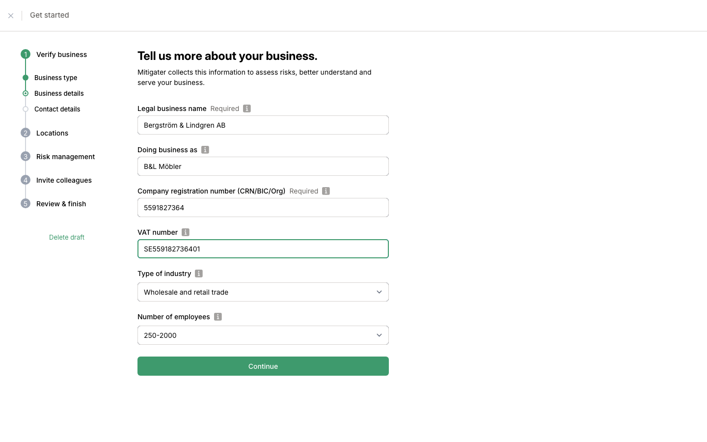 Enter business details