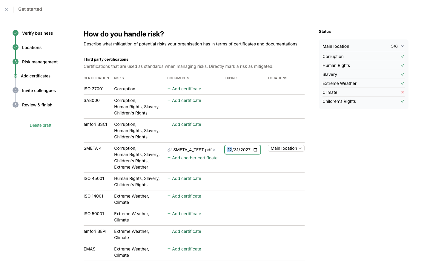 Upload certificates
