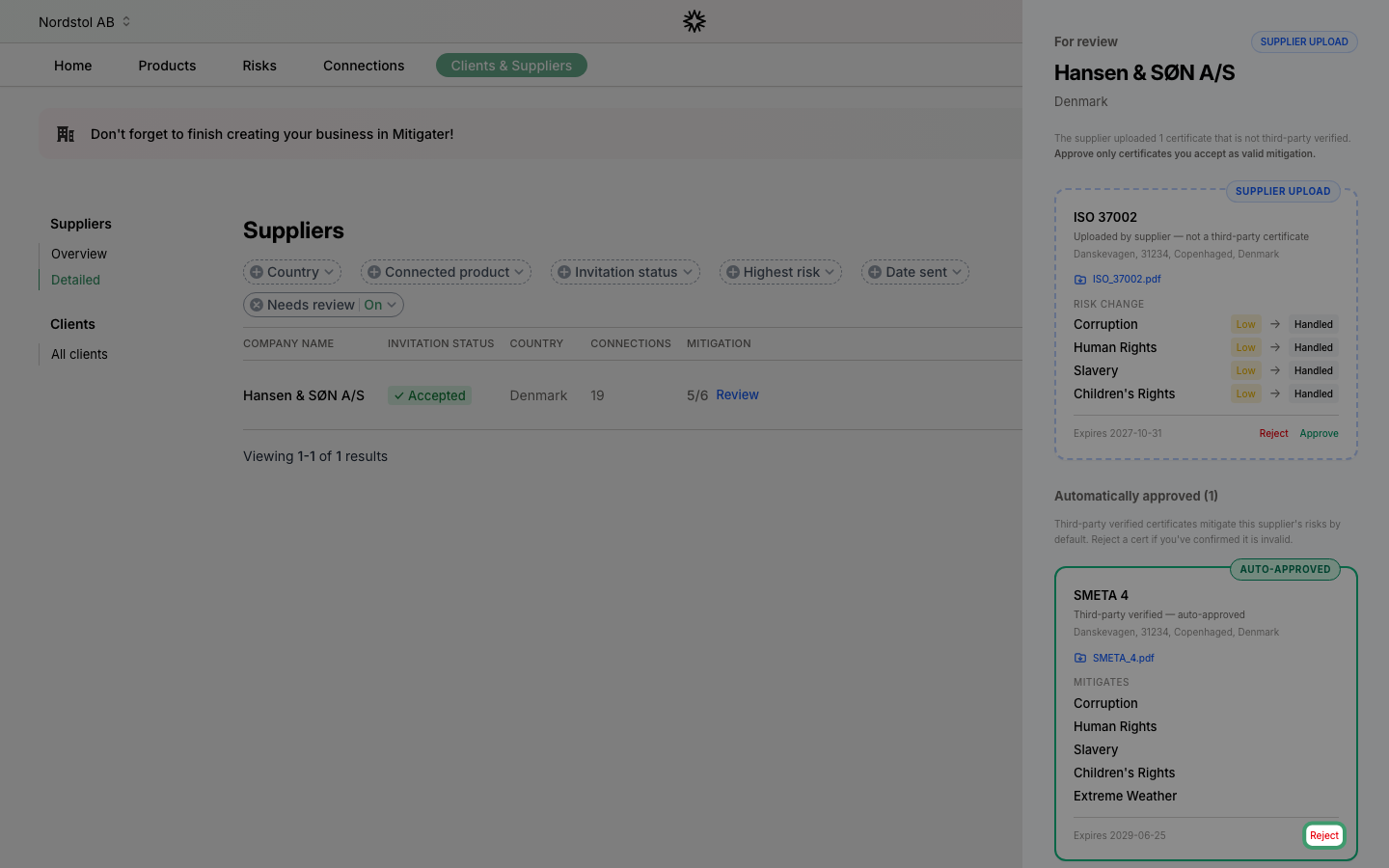 Reject link on an auto-approved certificate