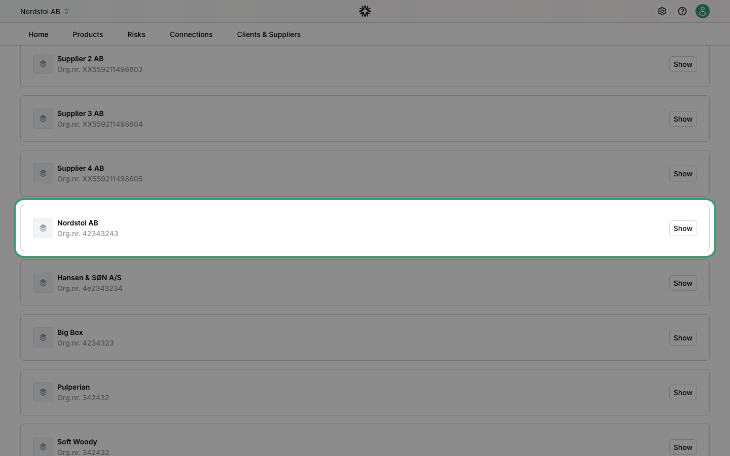 Companies section with Show button