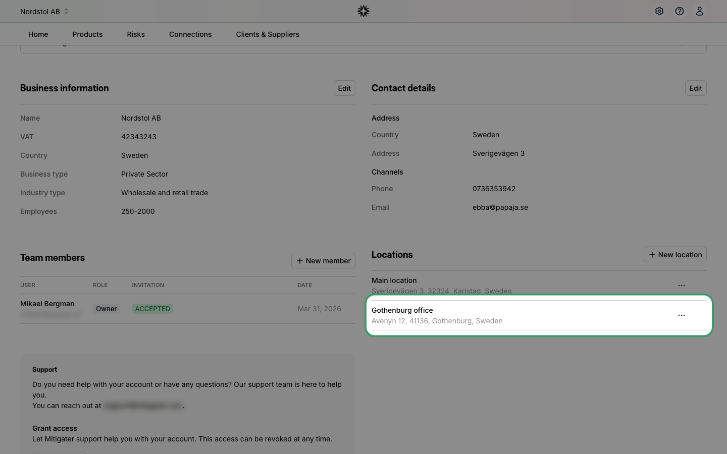 New location visible in the locations list