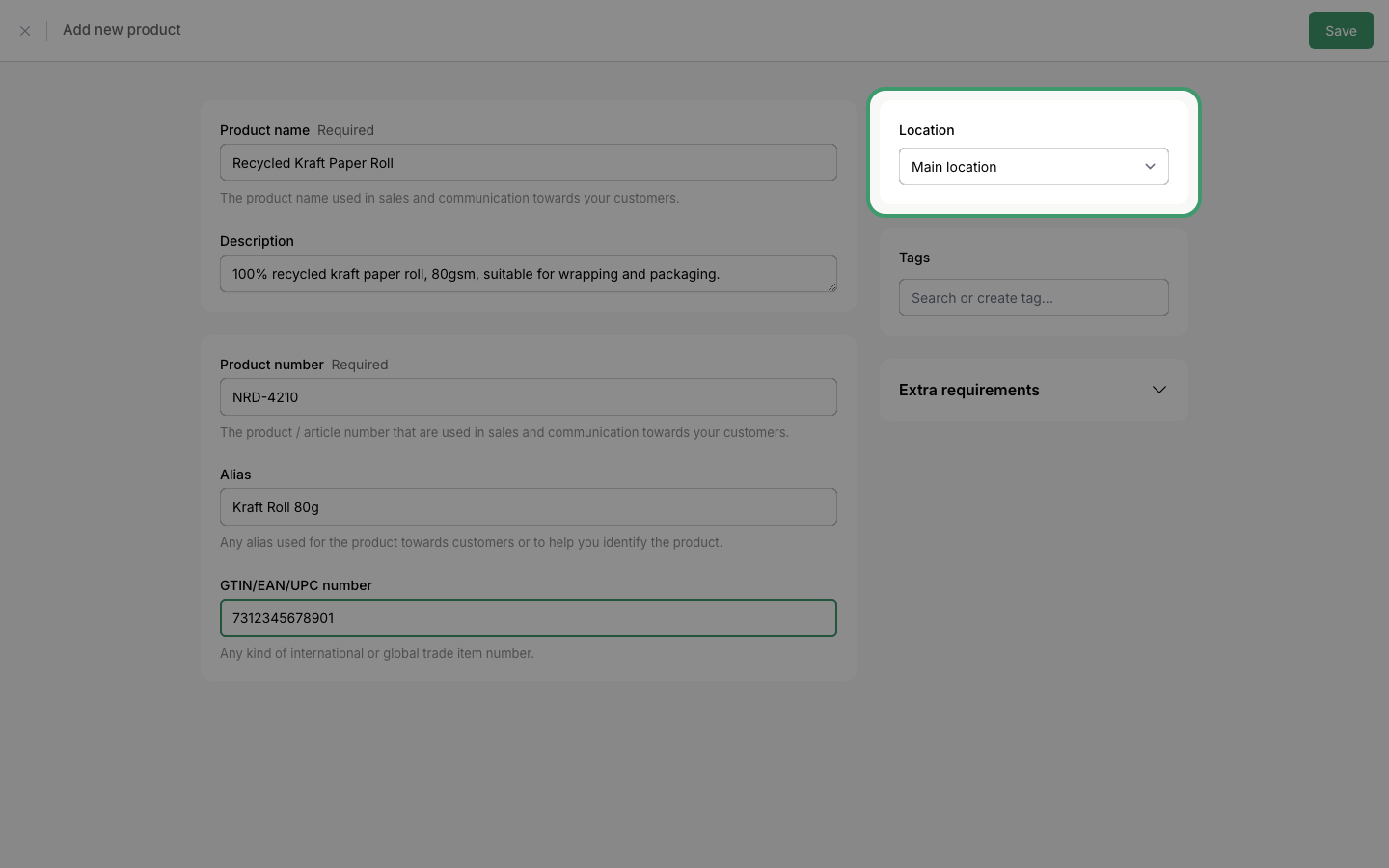 Location dropdown selector