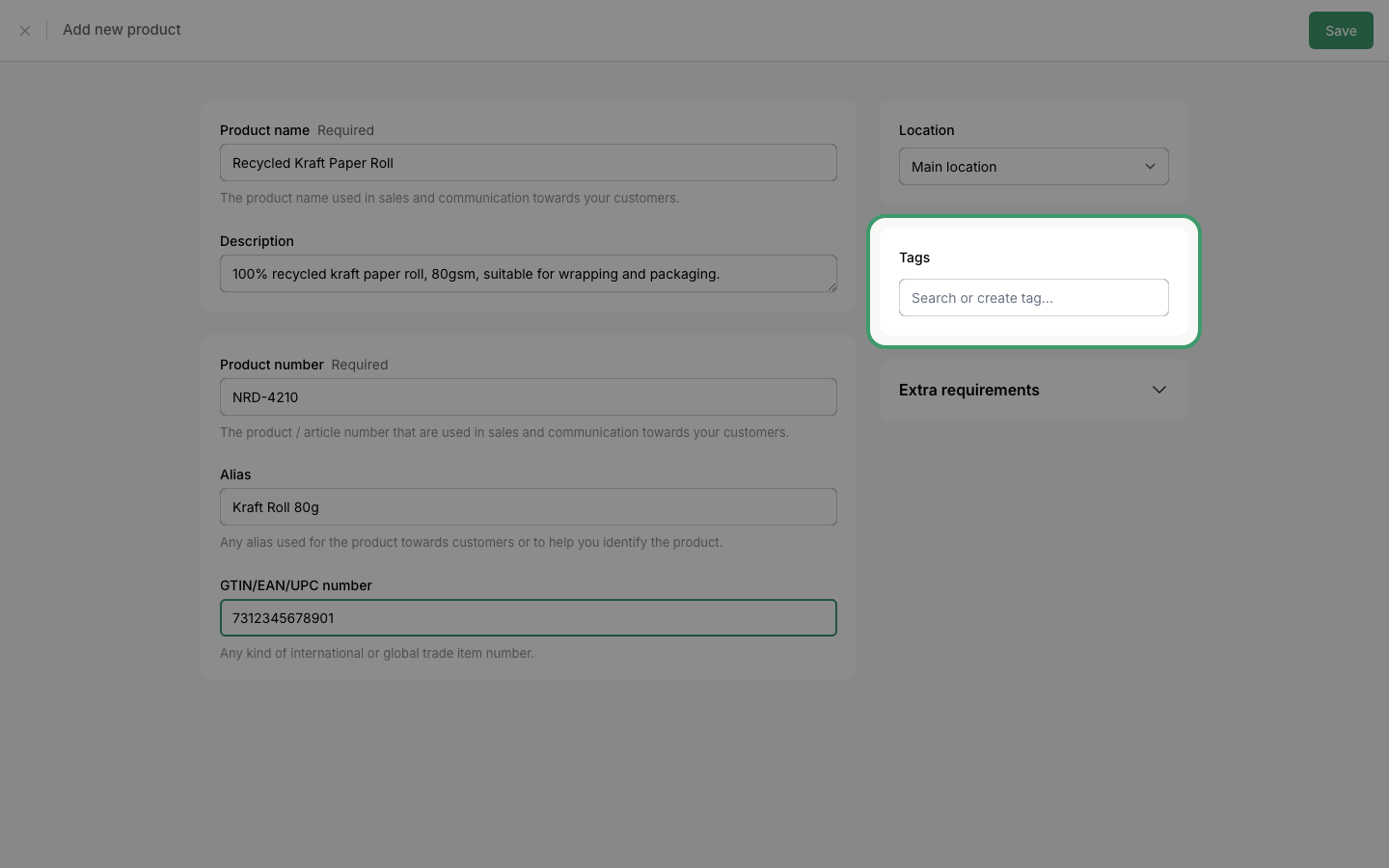 Tags search and creation field
