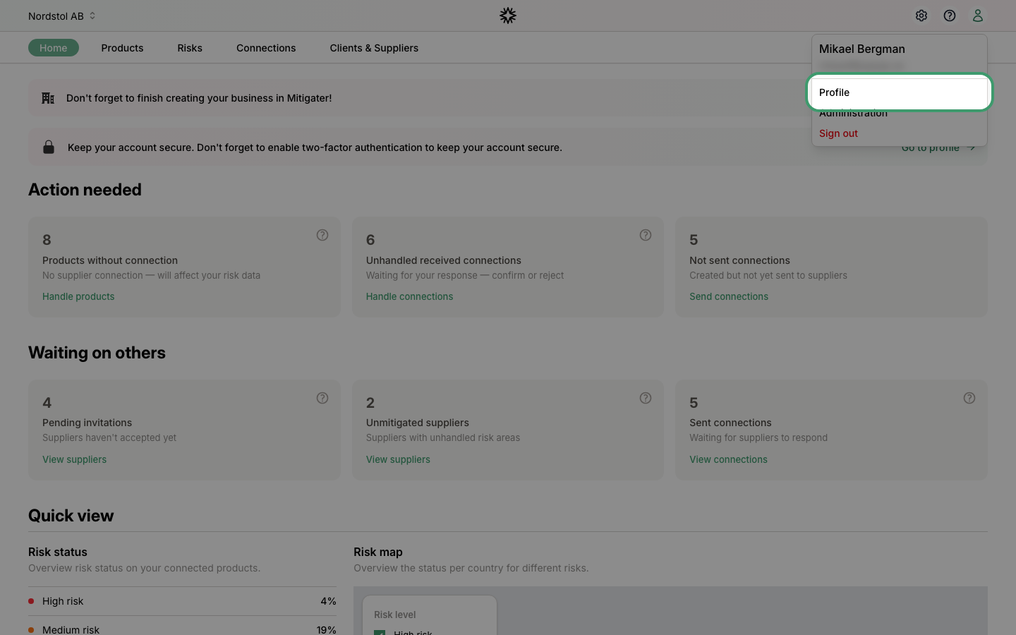 Profile option in the dropdown menu