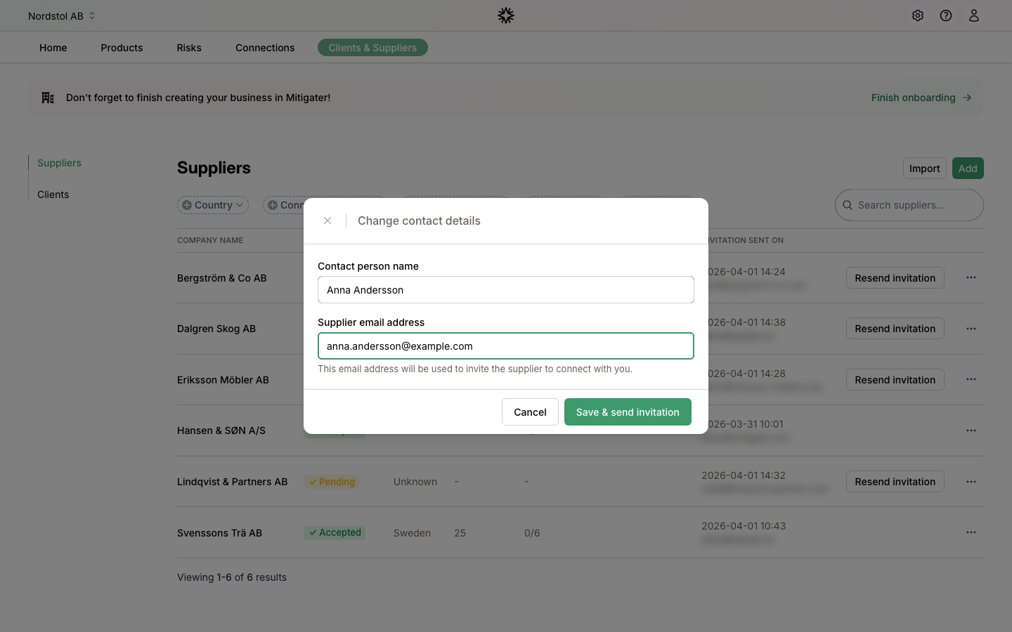 Modal with updated name and email address