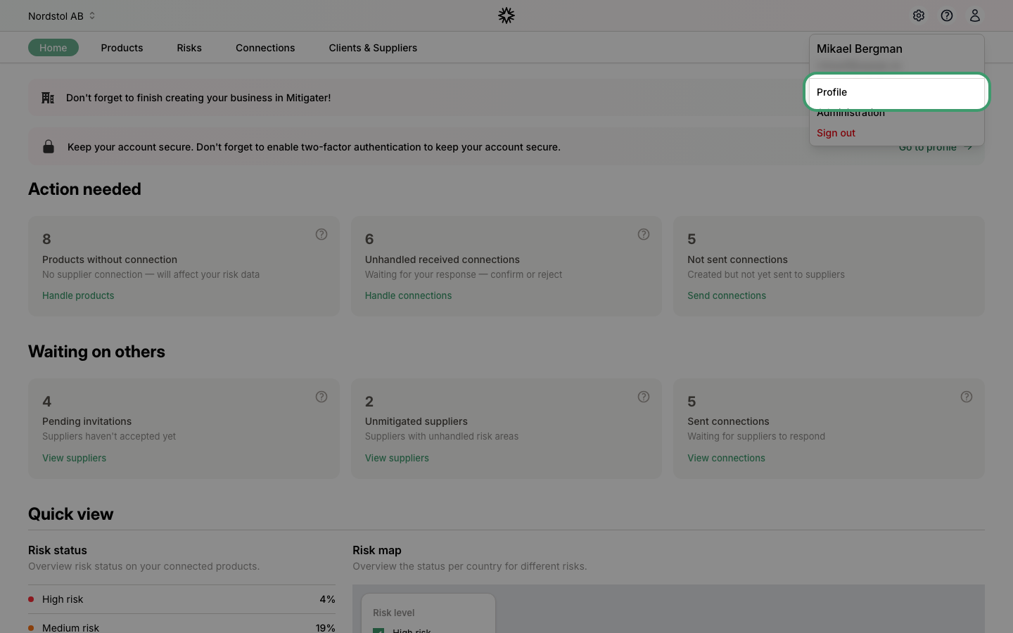 Profile option in the dropdown menu
