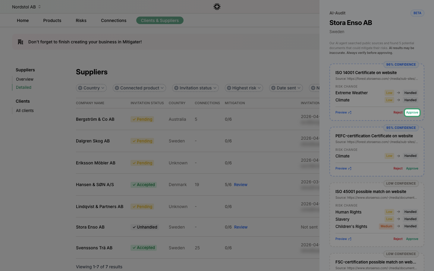 Approve button on an AI audit result card